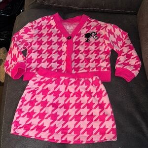 Pink Houndstooth Cardigan and Skirt Set